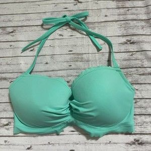 Victoria’s Secret Swim Bikini Top 32DD Bathing Suit Bra Scalloped Edge Halter